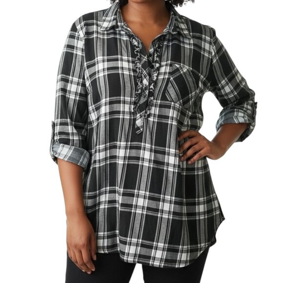 Croft & Barrow Black/White Plaid Long Sleeve Shirt-Size XL-Buttons Down 1/2 - Picture 1 of 7